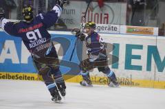 DEL - ERC Ingolstadt - Adler Mannheim - Thomas Greilinger trifft zum Sieg 4:2 ins leere Tor nach Alleingang - Luciano Aquino jubelt