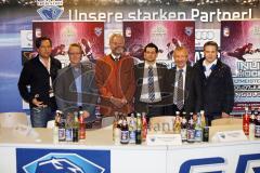 Pressekonferenz zur Inlinehockey WM 2012 in Ingolstadt. V.l.n.r. Christian Eiber (Sponsor), Eckard Schindler (IIHF Koordinator), Dr. Hans Dobida (IIHF WM-Chairman), Bernhard Enzinger, Pressesprecher ERCI, Reinhard Büchl (Geschäftsführer ERCI) Dr. Christia