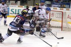 DEL - ERC Ingolstadt - Adler Mannheim - Playoff - 3.Halbfinale - Derek Hahn und Rick Girard am Tor