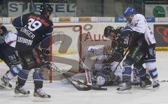 Testspiel - ERC Ingolstadt - Adler Mannheim 2:3 - Thomas Greilinger am Tor links und rechts Derek Hahn