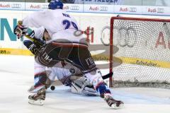 European Trophy 2012 - ERC Ingolstadt - Adler Mannheim -Trubel vor dem Mannheimer Tor von Dennis Endras, Christoph Gawlik nah dran