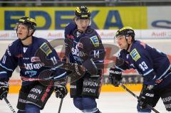 DEL - ERC Ingolstadt - Hannover Scorpions - Tor 1:0 durch Björn Barta 33, Jubel mit Tim Hanbly und Christoph Gawlik