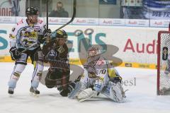 DEL - ERC Ingolstadt - Krefeld Pinguine - Playoff 4.Spiel - Patrick Hager (52) im Zweikampf mit Torwart Tomas Duba