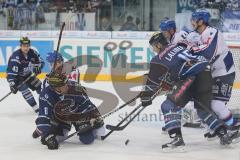 DEL - ERC Ingolstadt - Adler Mannheim - Michel Periard links und John Laliberte im Kampf am Tor