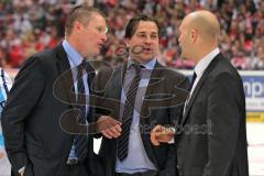 DEL - Playoff Finale - Kölner Haie KEC - ERC Ingolstadt - Deutscher Meister 2014 - Cheftrainer Niklas Sundblad und Co-Trainer Petri Liimatainen nach dem Spiel auf dem Eis