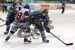 DEL - 2013 - ERC Ingolstadt - Augsburg Panther - Kampf um den Puck am Tor, links Mike Connolly und rechts Jean-Francois Boucher (84)