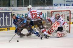 DEL - ERC Ingolstadt - Kölner Haie - PlayOff Finale 2014 - Spiel 2 - Ziga Jeglic (13) wird von Lüdemann umgeworfen