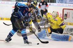 DEL - PlayOff - ERC Ingolstadt - Krefeld Pinguine - John Laliberte (15) knapp am Tor