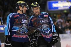 DEL - ERC Ingolstadt - Schwenninger Wild Wings - 11:2 - lustig nach dem Spiel Michel Périard (6) und Jean-Francois Boucher (84)