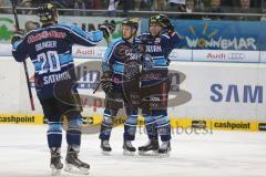 DEL - ERC Ingolstadt - Icetigers Nürberg - Tor Jubel Patrick Hager (52) links mit Robert Sabolic (25) rechts