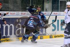 DEL - Playoff Halbfinale - ERC Ingolstadt - Hamburg Freezers - hinten Christoph Gawlik (11) erzielt das 2:0 Tor Jubel mit Jared Ross (42)