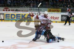 DEL - Playoff Finale - ERC Ingolstadt - Kölner Haie - Michel Périard (6) wird von den Beinen geholt