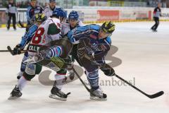 DEL - 2013 - ERC Ingolstadt - Augsburg Panther - Kampf um den Puck am Tor, links Mike Connolly und rechts Jean-Francois Boucher (84)