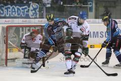 DEL - 2013 - ERC Ingolstadt - Augsburg Panther - links Alexander Oblinger (20) und rechts Robert Sabolic (25) verpassen Puck