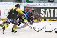 DEL - PlayOff - ERC Ingolstadt - Krefeld Pinguine - John Laliberte (15) im Flug zum Puck