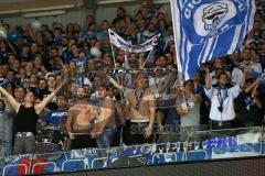 DEL - Eishockey - Finale 2015 - Spiel 5 - Adler Mannheim - ERC Ingolstadt - Die Ingolstädter Fans Jubel Fahnen