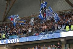 DEL - Eishockey - Finale 2015 - Spiel 5 - Adler Mannheim - ERC Ingolstadt - Die Ingolstädter Fans Jubel Fahnen