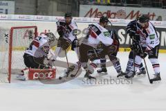 DEL - ERC Ingolstadt - Kölner Haie - #33 Danny aus den Birken Torwart Kölner Haie - John Laliberte (#15 ERC Ingolstadt) - Jared Ross (#42 ERC Ingolstadt) -  Foto: Jürgen Meyer