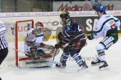 DEL - Saison 2014/2015 - ERC Ingolstadt - Augsburg Panther EV - Derek Hahn (43) scheitert an Goalie Markus Keller (AEV)