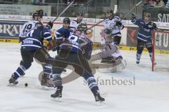 DEL - ERC Ingolstadt - Thomas Sabo Ice Tigers - Andreas Jenike Torwart Nürnberg - Benedikt Schopper (#11 ERC Ingolstadt) - Christoph Gawlik (#19 ERC Ingolstadt) - Ryan MacMurchy (#27 ERC Ingolstadt) -  Foto: Jürgen Meyer