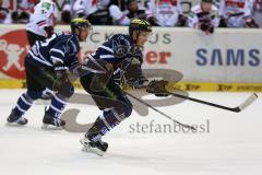 DEL - ERC Ingolstadt - Kölner Haie KEC - Lauf Patrick Hager (52) und hinten Thomas Greilinger (39)