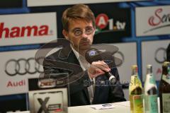 DEL - ERC Ingolstadt - Thomas Sabo Ice Tigers - Pressekonferenz nach dem Spiel, Pressesprecher Martin Wimösterer