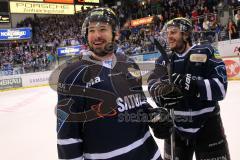 DEL - Eishockey - Playoff - Spiel 5 - ERC Ingolstadt - DEG Düsseldorf - ERC Sieg 6:2 Finaleinzug - Michel Périard (ERC 6) und Jean-Francois Boucher (ERC 84)