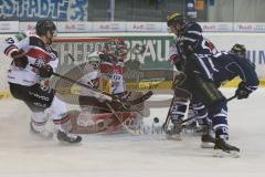 DEL - ERC Ingolstadt - Kölner Haie - Derek Hahn (#43 ERC Ingolstadt) - #33 Danny aus den Birken Torwart Kölner Haie - #52 Alexander Sulzer -  Foto: Jürgen Meyer