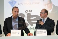 DEL - ERC Ingolstadt - Vorstellung neuer Trainer - Saison 2014/2015 - Larry Huras (Kanadier) und rechts Claudius Rehbein