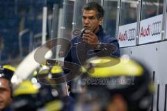 DEL - ERC Ingolstadt - Saison 2014/2015 - Erstes Training in der Saturn Arena - Co-Trainer Emanuel Viveiros auf der Spielerbank beobachtet das Trainingsspiel