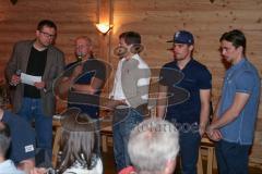 ERC Ingolstadt - Fan Stammtisch - 2016 - Vo li nach re - Stadionsprecher Johannes Langer - Sportdirektor Jiri Ehrenberger - Geschäftsführer Claus Gröbner - Benedikt Kohl (#34 ERC Ingolstadt) - Fabio Wagner (#5 ERC Ingolstadt) - Foto: Jürgen Meyer