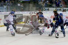 DEL - Eishockey - ERC Ingolstadt - Adler Mannheim - Saison 2015/2016 - Thomas Greilinger (#39 ERC Ingolstadt) - Brian Lebler (#7 ERC Ingolstadt) - Endras Denis (#44 Mannheim) - Joudrey Andrew (#11 Mannheim) - Foto: Jürgen Meyer