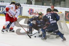 DEL - Eishockey - ERC Ingolstadt - Düsseldorfer EG - Saison 2015/2016 - Benedikt Kohl (#34 ERC Ingolstadt) - Patrick McNeill (#2 ERC Ingolstadt) - Minard Christopher (#21 Düsseldorf) - Foto: Meyer Jürgen