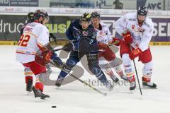 DEL - Eishockey - ERC Ingolstadt - Düsseldorfer EG - Saison 2015/2016 - Brian Lebler (#7 ERC Ingolstadt) - Rönnberg Joonas (#8 Düsseldorf) - Brandt Marcel (#92 Düsseldorf) - Foto: Jürgen Meyer