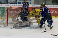 DEL - Eishockey - ERC Ingolstadt - Krefeld Pinguine - Saison 2015/2016 - Timo Pielmeier (#51 ERC Ingolstadt) - Dustin Friesen (#14 ERC Ingolstadt) - Patrick McNeill (#2 ERC Ingolstadt) - Sonnenburg Kyle (#34 Krefeld) - Foto: Jürgen Meyer