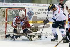 DEL - Eishockey - ERC Ingolstadt -Hamburg Freezers - Saison 2015/2016 - Cal Heeter Torwart(#34 Hamburg) - Petr Taticek (#17 ERC Ingolstadt) - Foto: Meyer Jürgen