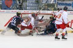 DEL - Eishockey - ERC Ingolstadt - Düsseldorfer EG - Saison 2015/2016 - Benedikt Kohl (#34 ERC Ingolstadt) - Daniel Kreuter #23 Düsseldorf - Niederberger Mathias Torwart (#35 Düsseldorf) - Collins Robert (#19 Düsseldorf) - John Laliberte (#15 ERC Ingolsta