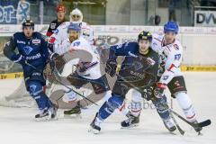 DEL - Eishockey - ERC Ingolstadt - Adler Mannheim - Saison 2015/2016 - Jared Ross (#42 ERC Ingolstadt) - Emery Raymond Torwart(#30 Mannheim) - Bittner Dominik (#52 Mannheim) - Brandon McMillan (ERC Ingolstadt) - Akdag Sinan (#7 Mannheim) - Foto: Meyer Jür