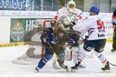 DEL - Eishockey - ERC Ingolstadt - Adler Mannheim - Saison 2015/2016 - Jared Ross (#42 ERC Ingolstadt) - Emery Raymond Torwart(#30 Mannheim) - Bittner Dominik (#52 Mannheim) - Foto: Meyer Jürgen