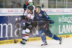 DEL - Eishockey - ERC Ingolstadt - Kölner Haie - Saison 2015/2016 - Benedikt Schopper (#11 ERC Ingolstadt) mit einem Check gegen die Bande - Johannes Salmonsson (#7 Köln) - Foto: Meyer Jürgen