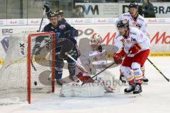 DEL - Eishockey - ERC Ingolstadt - Düsseldorfer EG - Saison 2015/2016 - Thomas Greilinger (#39 ERC Ingolstadt) - Niederberger Mathias Torwart (#35 Düsseldorf) - Collins Robert (#19 Düsseldorf) - Foto: Meyer Jürgen