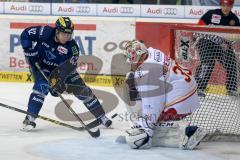 DEL - Eishockey - ERC Ingolstadt - Düsseldorfer EG DEG -  Jared Ross (ERC 42) knapp am Tor von Mathias Niederberger (DEG 35)