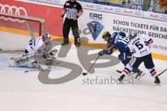 DEL - Eishockey - ERC Ingolstadt - Eisbären Berlin - Saison 2016/2017 - Martin Buchwieser (#16 ERCI) - Maximilian Adam (#5 Berlin) - Petri Vehanen (Torwart #31 Berlin) - Foto: Meyer Jürgen