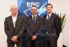 DEL - Eishockey - ERC Ingolstadt - Saison 2016/2017 - Pressekonferenz - Vorstellung neuer Cheftrainer Cheftrainer Tommy Samuelsson (ERC) - Sportdirektor Jiri Ehrenberger, Cheftrainer Tommy Samuelsson (ERC), Geschäftsführer Claus Gröbner (ERC)