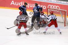 DEL - Eishockey - ERC Ingolstadt - Rapperswil-Jona  Lakers - Testspiel - Saison 2016/2017 - John Laliberte (#15 ERCI) - Darryl Boyce (#10 ERCI)  - Tobler Michael (#25 Rapperswil-Lakers) - Sataric Rajan (#22 Rapperswil-Lakers) - Foto: Meyer Jürgen