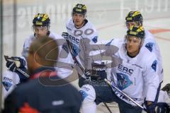 DEL - Eishockey - ERC Ingolstadt - Saison 2016/2017 - 1. Training mit Tommy Samuelsson (Cheftrainer ERCI) - Brandon Buck (#9 ERCI) - Darryl Boyce (#10 ERCI)  links - Martin Buchwieser (#16 ERCI) mitte - Patrick McNeill (#2 ERCI) vorne - Foto: Meyer Jürgen