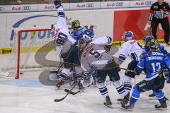 DEL - Eishockey - ERC Ingolstadt - EHC Red Bull München - Saison 2017/2018 - Der 3:3 Ausgleichstreffer durch Jerome Flaake (#90 München) - Sean Sullivan (#37 ERCI) - Timo Pielmeier (#51Torwart ERCI) - jubel - Foto: Meyer Jürgen