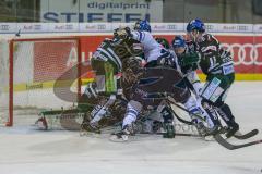 DEL - Eishockey - ERC Ingolstadt - Augsburger Panther - Saison 2017/2018 - Gedränge vor dem Tor von Jonathan Boutin Torwart (#35 AEV) - Greg Mauldin (#20 ERCI) - Foto: Meyer Jürgen