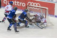 DEL - Eishockey - ERC Ingolstadt - Adler Mannheim - Saison 2017/2018 - Chet Pickard Torwart (#34 Mannheim) - Laurin Braun (#91 ERCI) - Foto: Meyer Jürgen