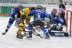 DEL - Eishockey - ERC Ingolstadt - Krefeld Pinguine - Saison 2017/2018 - Jordan Caron (#57 Krefeld) - Max Christiansen (#5 FCI) - Jochen Reimer (#32Torwart ERCI) - Darin Olver (#40 ERCI) - Foto: Meyer Jürgen